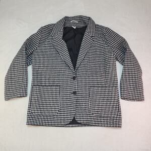 Vintage 80s Houndstooth Wool Blazer Sport Coat Womens Large Black White Boxy
